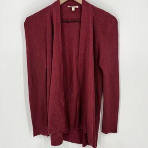 Eileen Fisher Open Waterfall Linen Blend Red Cardigan Petite Medium